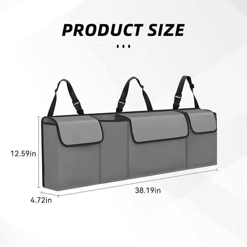 Tioollev Car Trunk Organizer, Backseat Hanging Large Storage with Adjustable Straps,Waterproof PVC Collapsible Cargo Bag, Car Interior Accessories for Auto SUV MPV (Gray) - Image 2